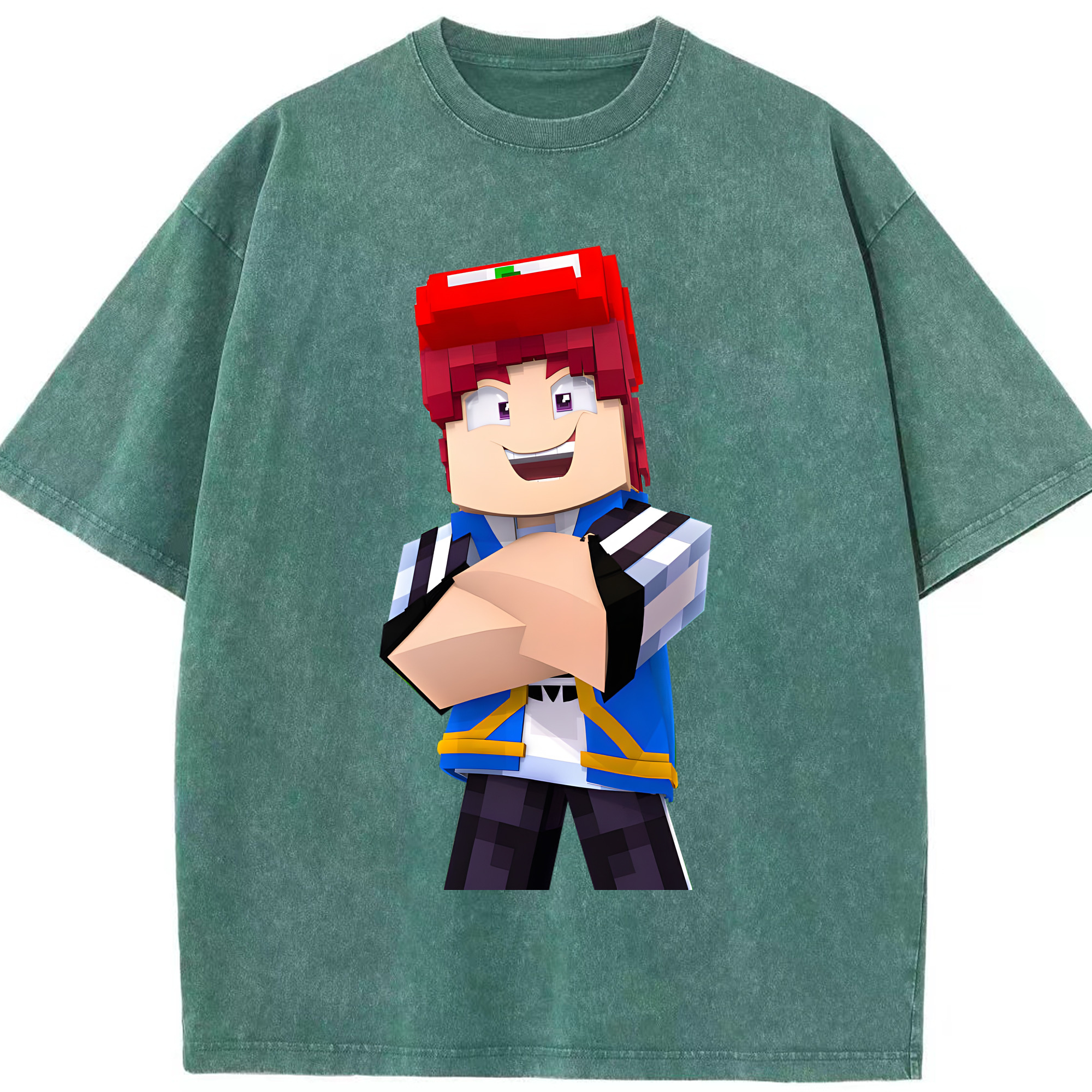 （画像用） マインクラフト ブロックの世界 Minecraft MC Block world 綿100% ヴィンテージ風 半袖Tシャツ（フロントプリント）